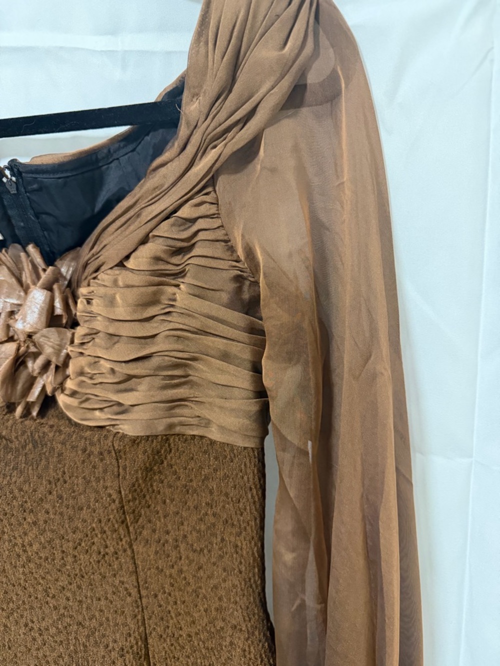 Liancarlo Brown Long-Sleeve Ruched Bodice Cocktail Dress - Picture 5 of 6